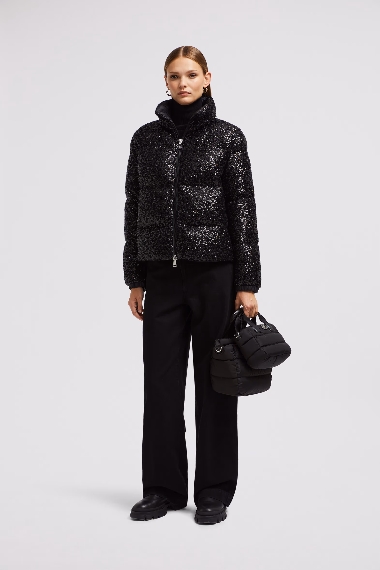 Anternes Sequin-Embroidered Short Down Jacket Women Black Moncler
